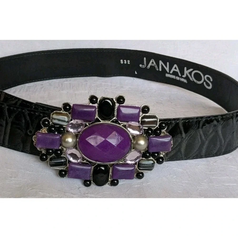 Jana Kos Belt Leatherock Buckle Rhinestones Chunky Fashion Purple Funky Cute S32